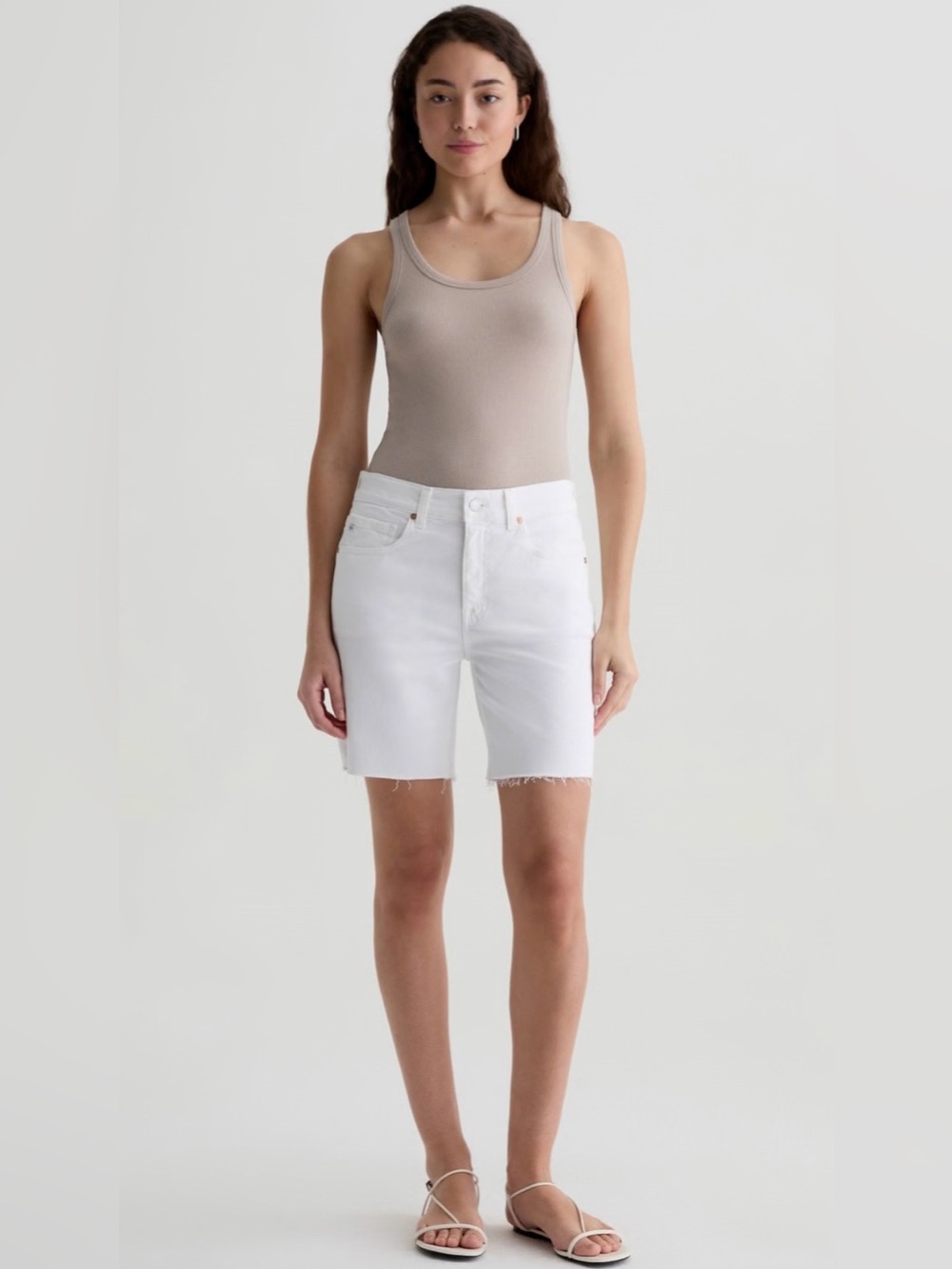 AG White Boyfriend Bermuda Shorts